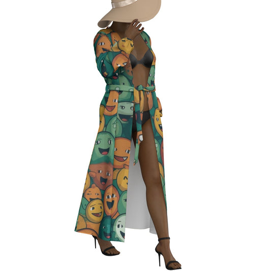 All-Over Print Women's Lace-up Chiffon Robe