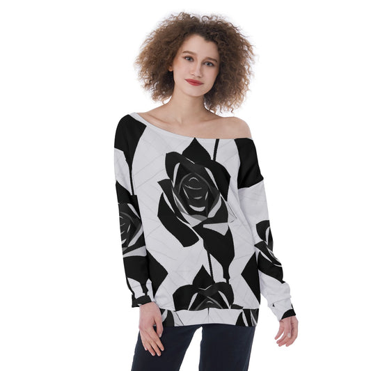 All-Over Print Oversized Women's Off-Shoulder Sweatshirt