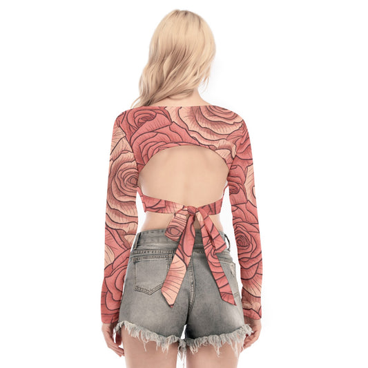 All-Over Print Women's Back Hollow T-shirt With Strap