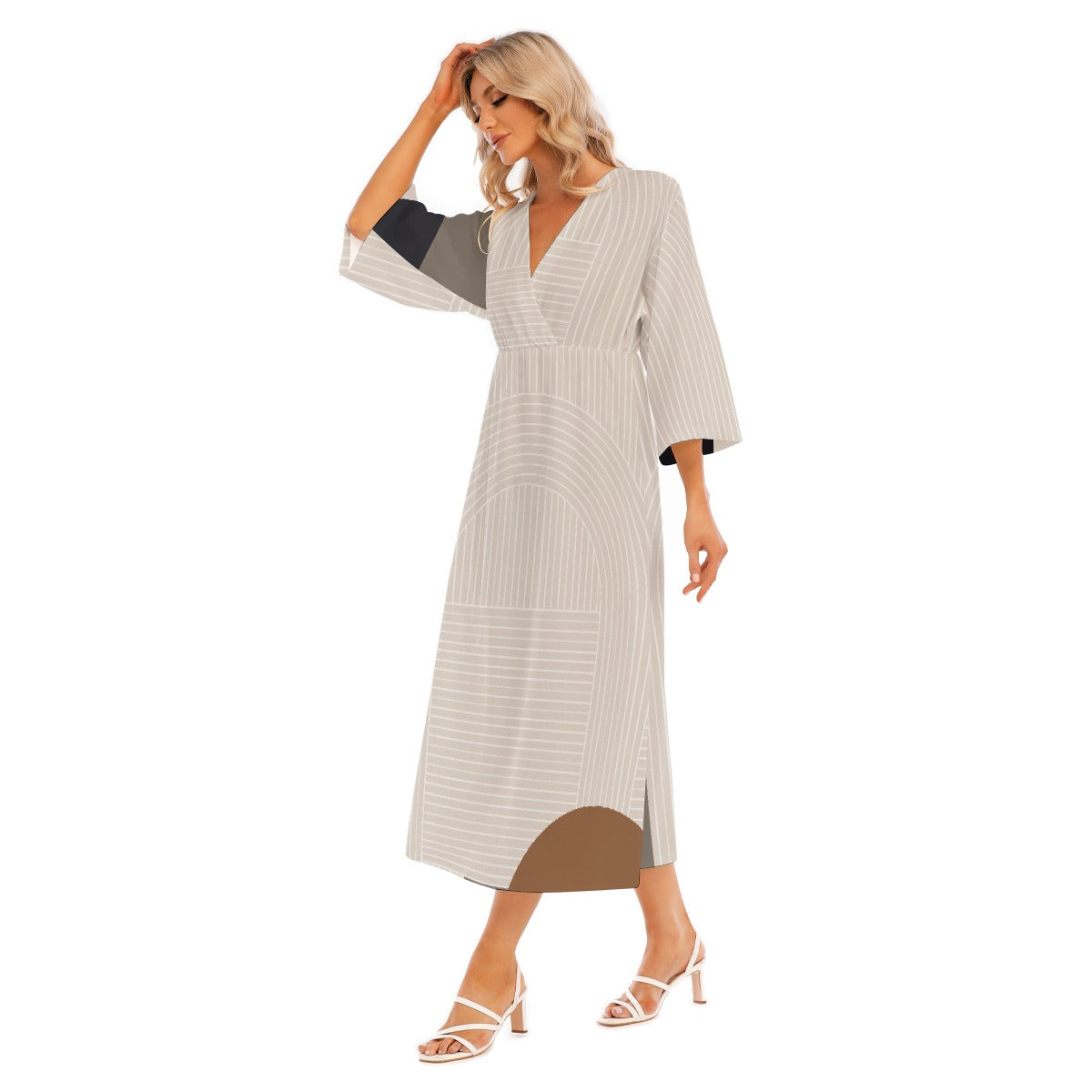 All-Over Print Women's Mid-Sleeve Long Dress