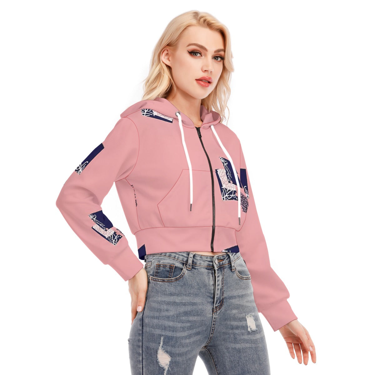 All-Over Print Women's Crop Top Hoodie With Zipper Closure