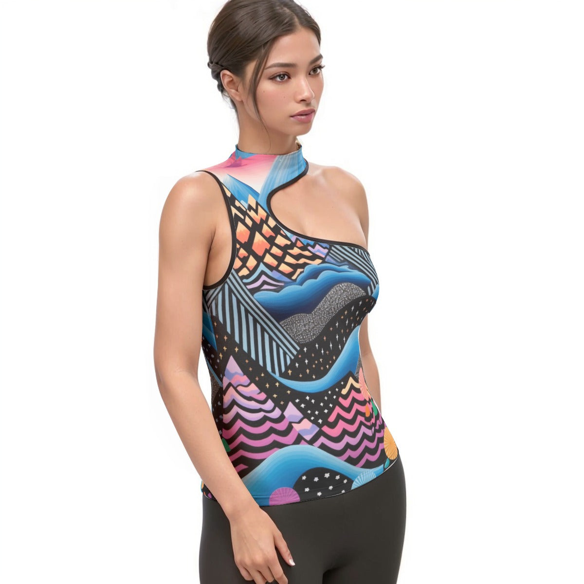 All-Over Print Women's Halter Sleeveless Asymmetrical Tank Top
