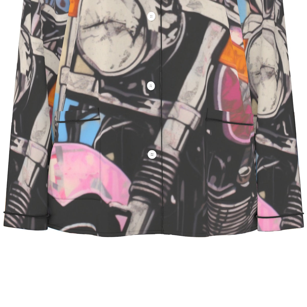 All-Over Print Women's Long Sleeve Pajama Set With Black Contrast Piping