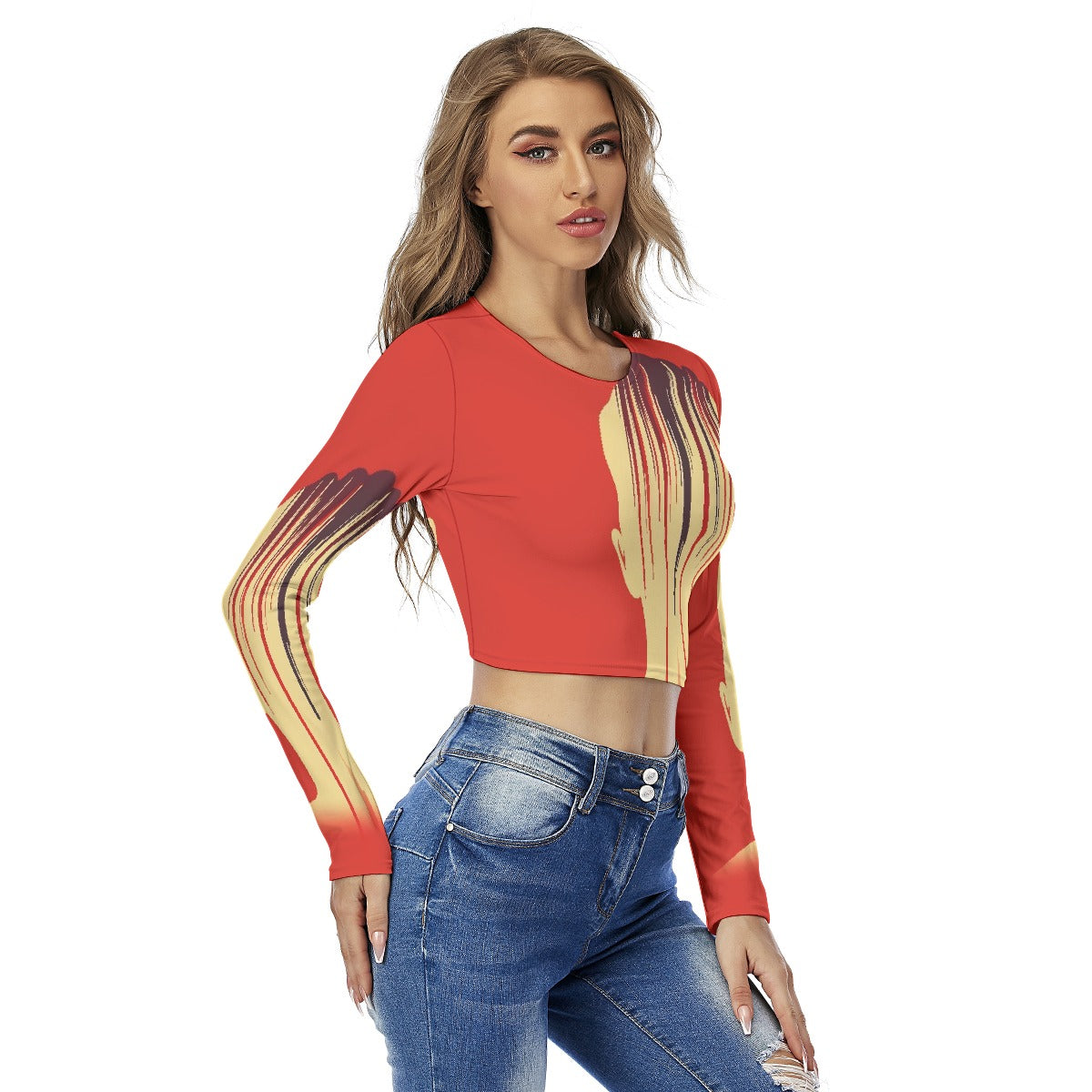 All-Over Print Women's Round Neck Crop Top T-Shirt