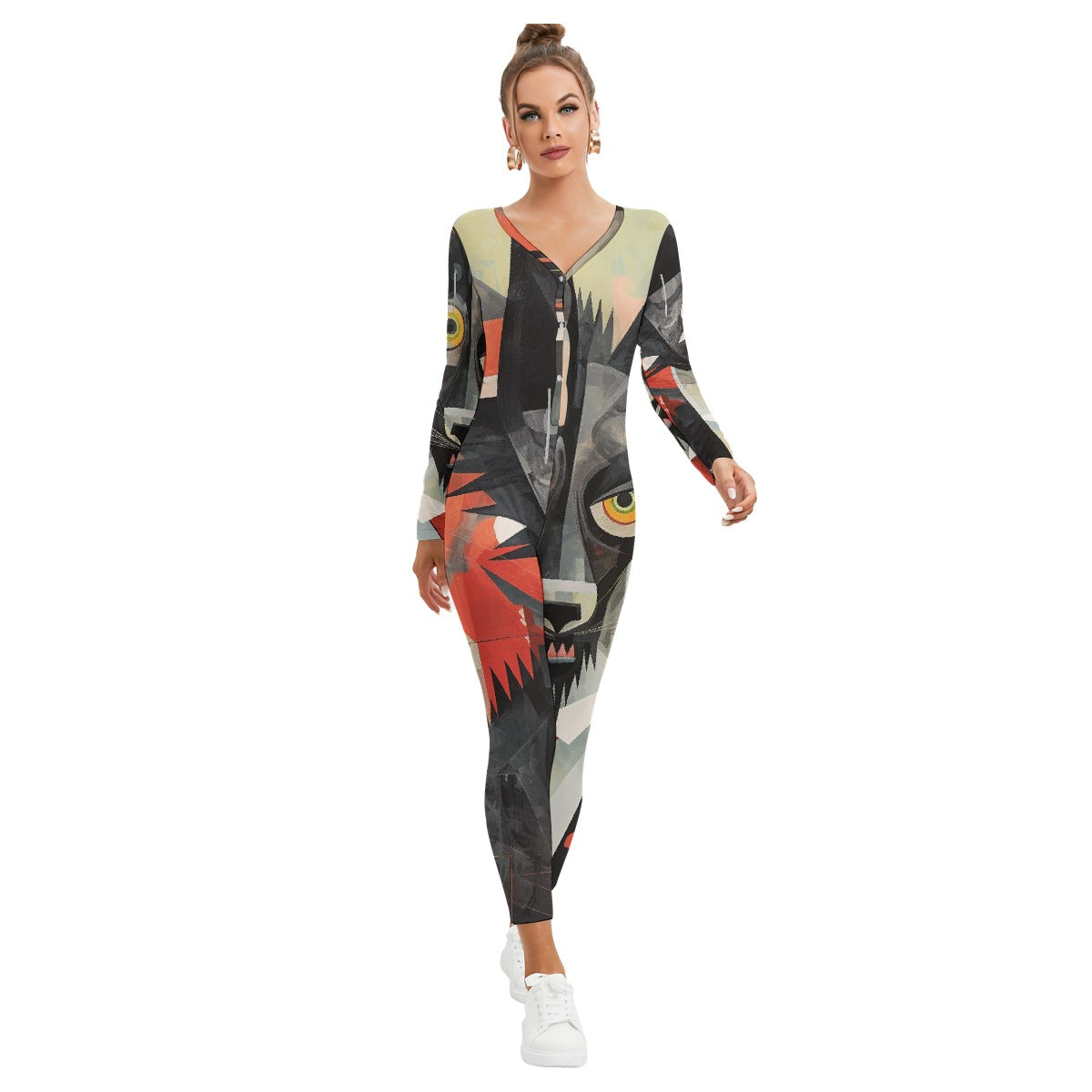 All-Over Print Women's Plunging Neck Jumpsuit