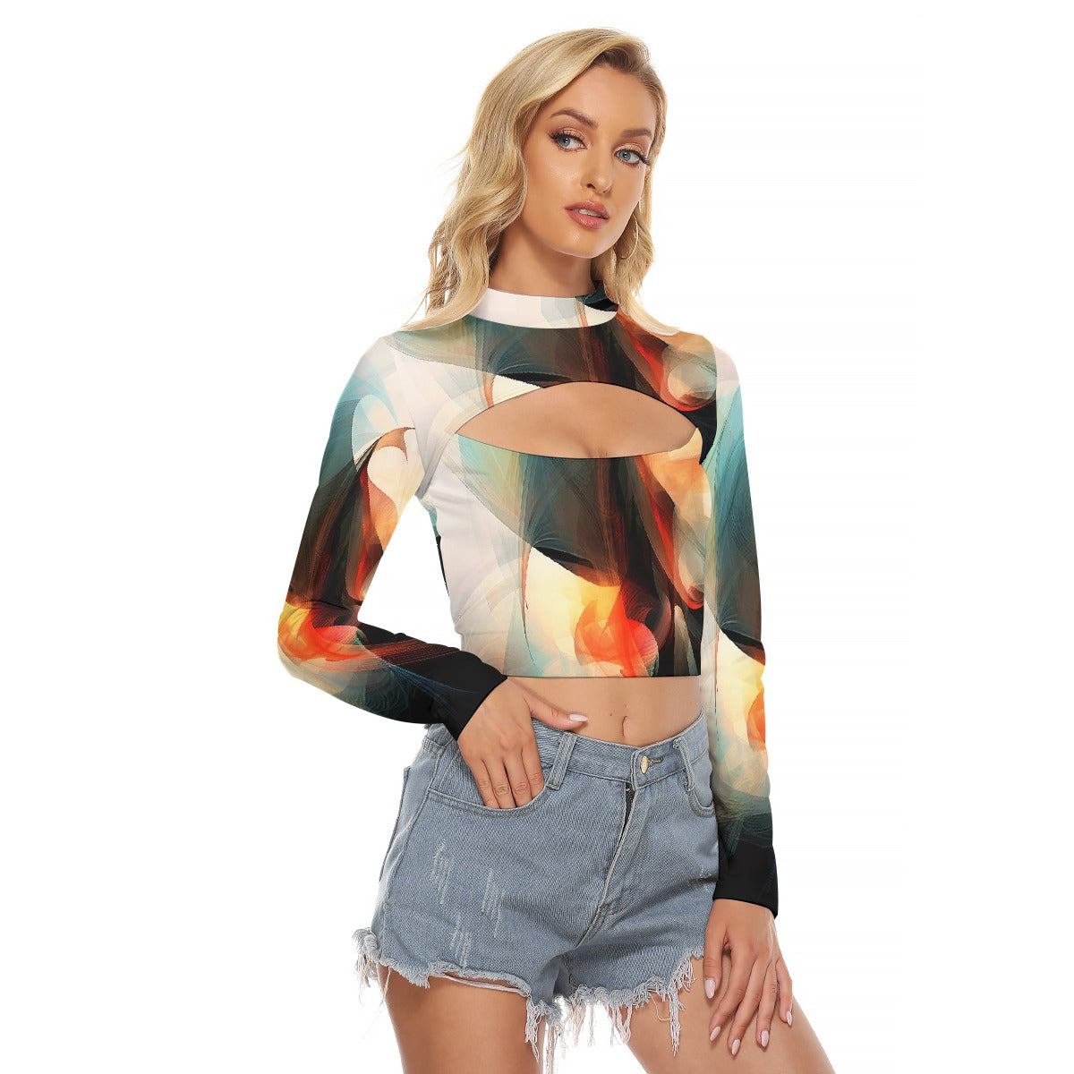 All-Over Print Women's Hollow Chest Keyhole Tight Crop Top