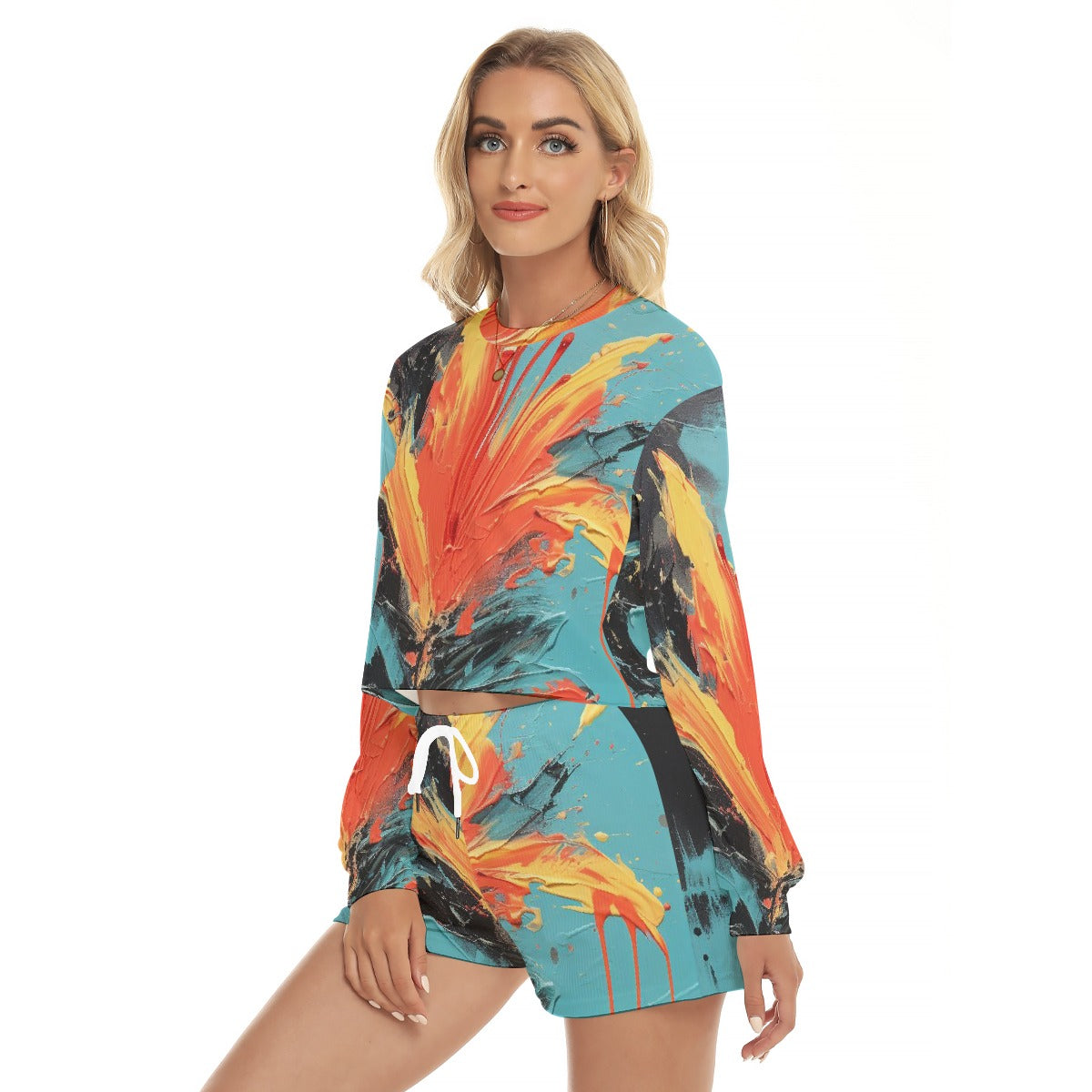 All-Over Print Women's Short Sweatshirt And Pants Suit