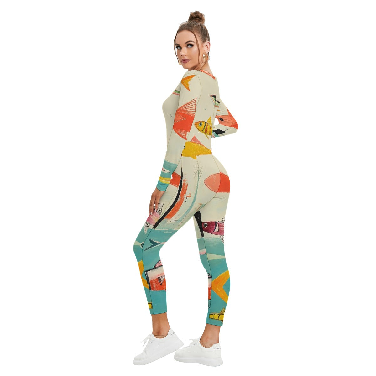 All-Over Print Women's Plunging Neck Jumpsuit