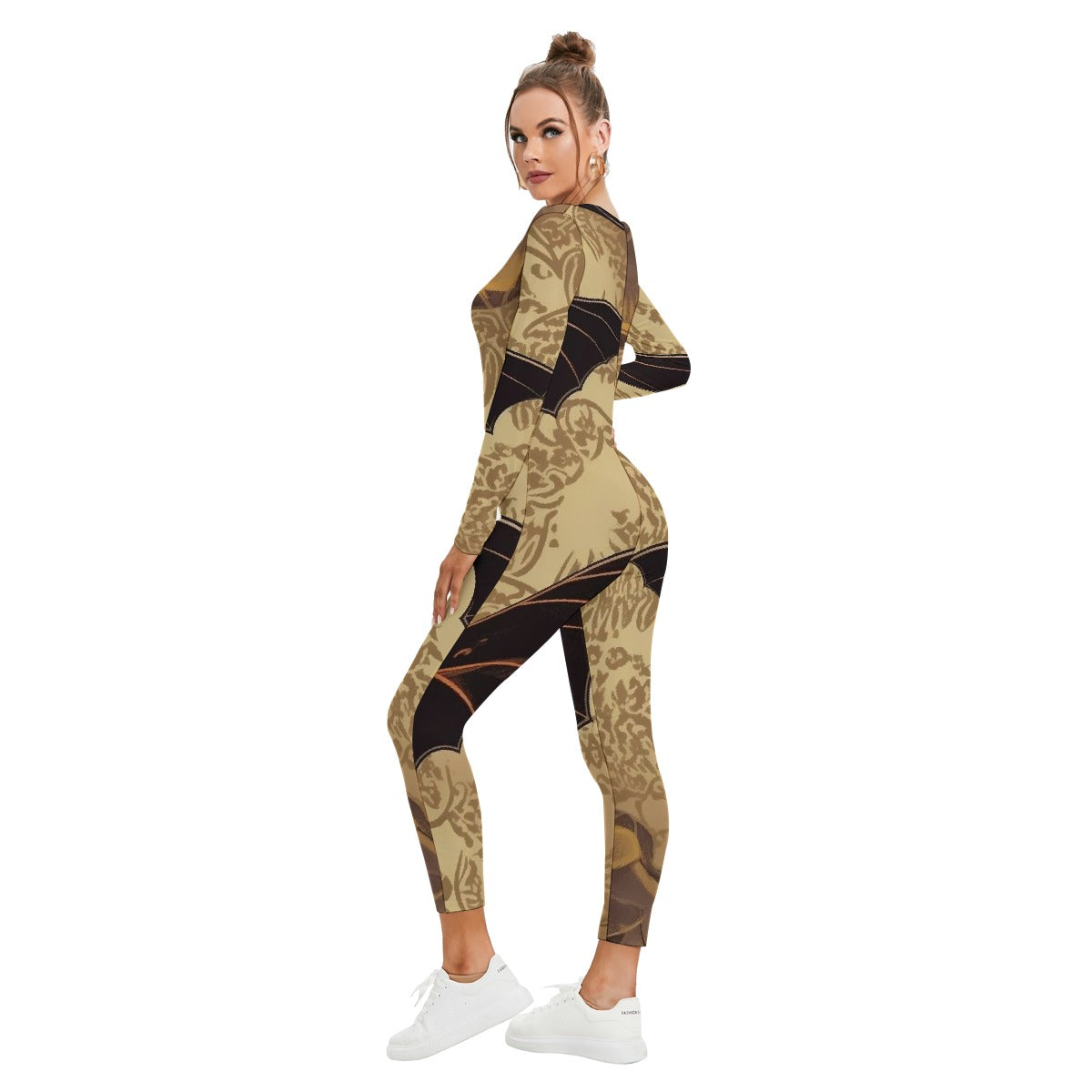 All-Over Print Women's Plunging Neck Jumpsuit