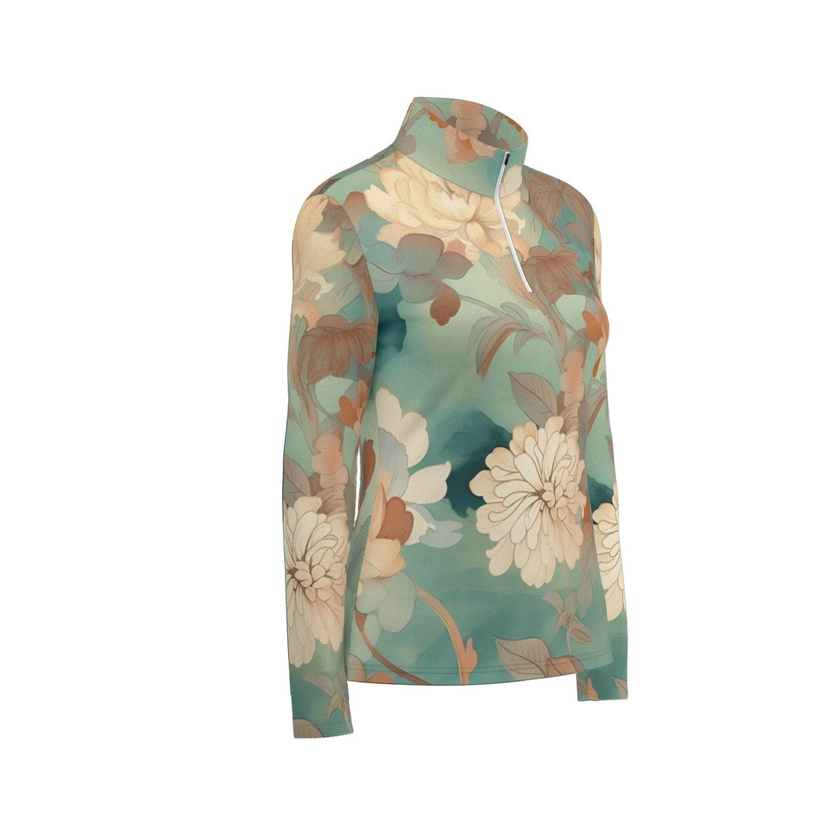 All-Over Print Women's Sports Collar Jersey With Long Sleeve