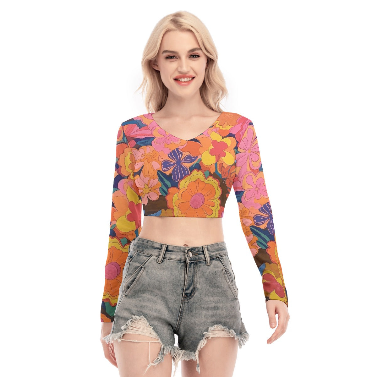 All-Over Print Women's Back Hollow T-shirt With Strap
