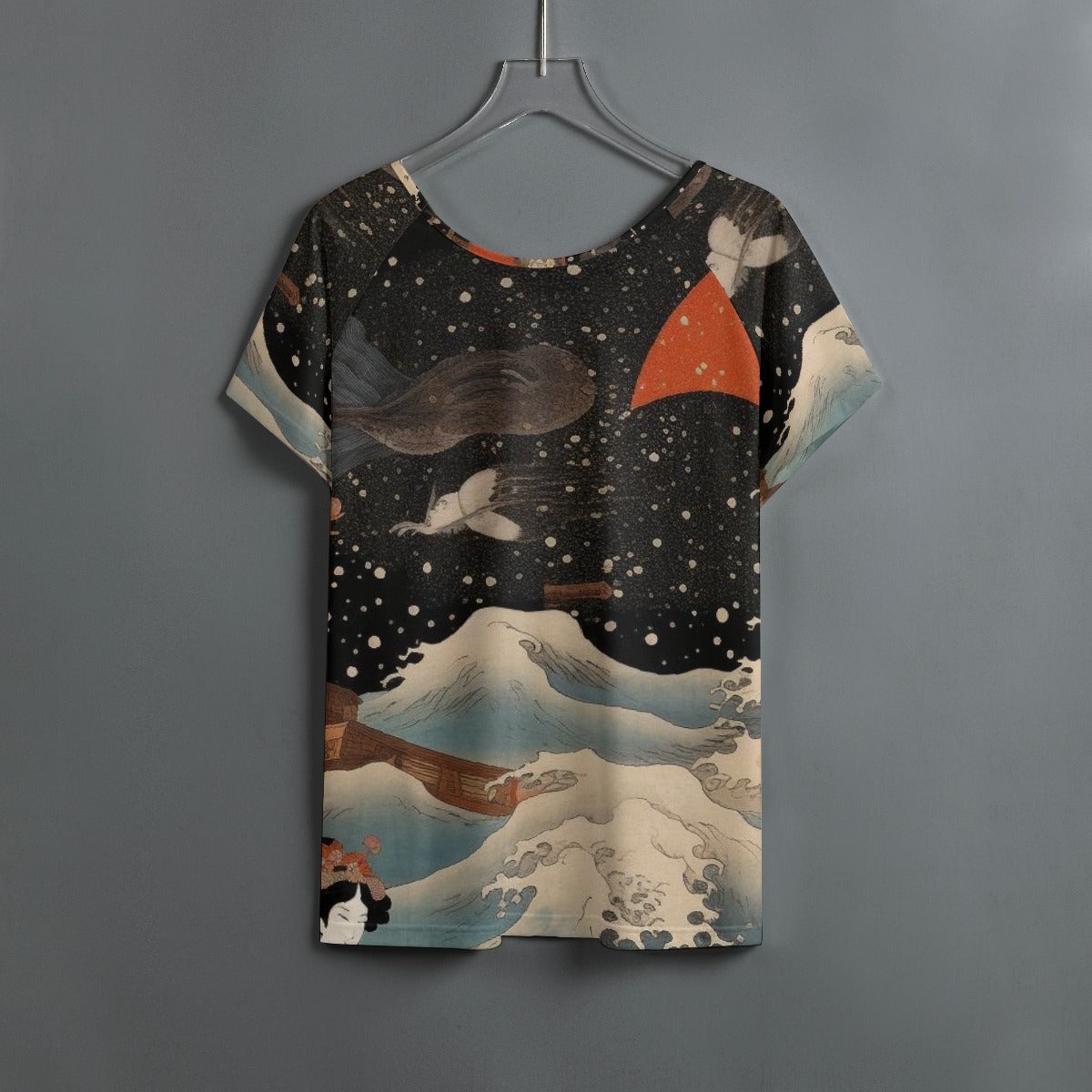 All-Over Print Women's Round Neck T-shirt With Raglan Sleeve