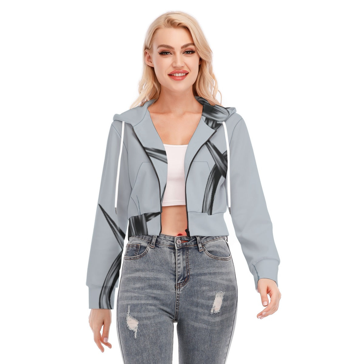 All-Over Print Women's Crop Top Hoodie With Zipper Closure