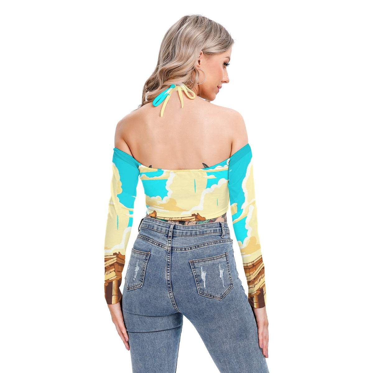 All-Over Print Women's Halter Lace-up Top