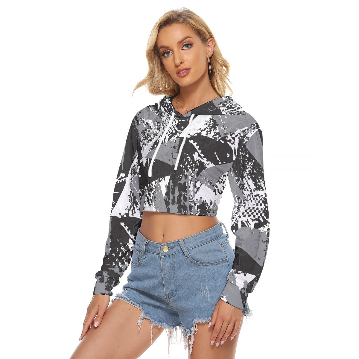 All-Over Print Women's Crop Top Hoodie|Velvet
