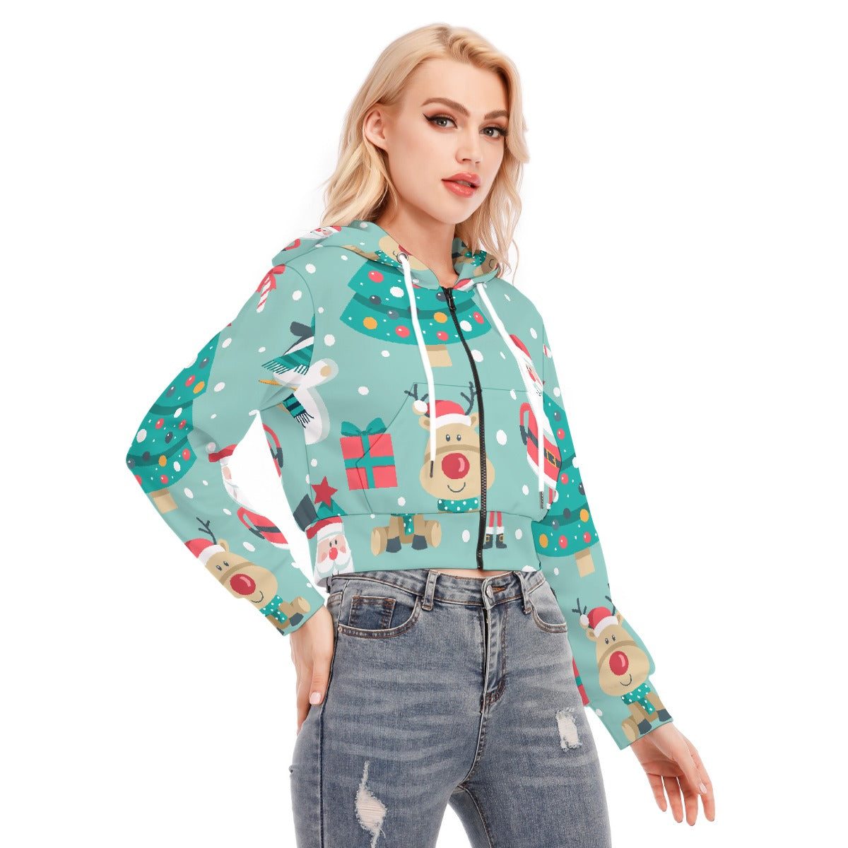 All-Over Print Women's Crop Top Hoodie With Zipper Closure