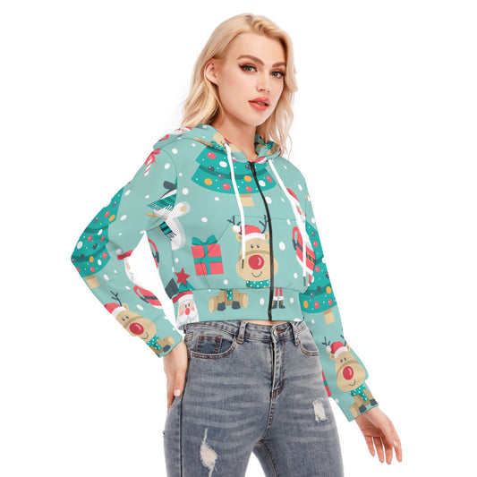 All-Over Print Women's Crop Top Hoodie With Zipper Closure