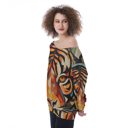 All-Over Print Oversized Women's Off-Shoulder Sweatshirt