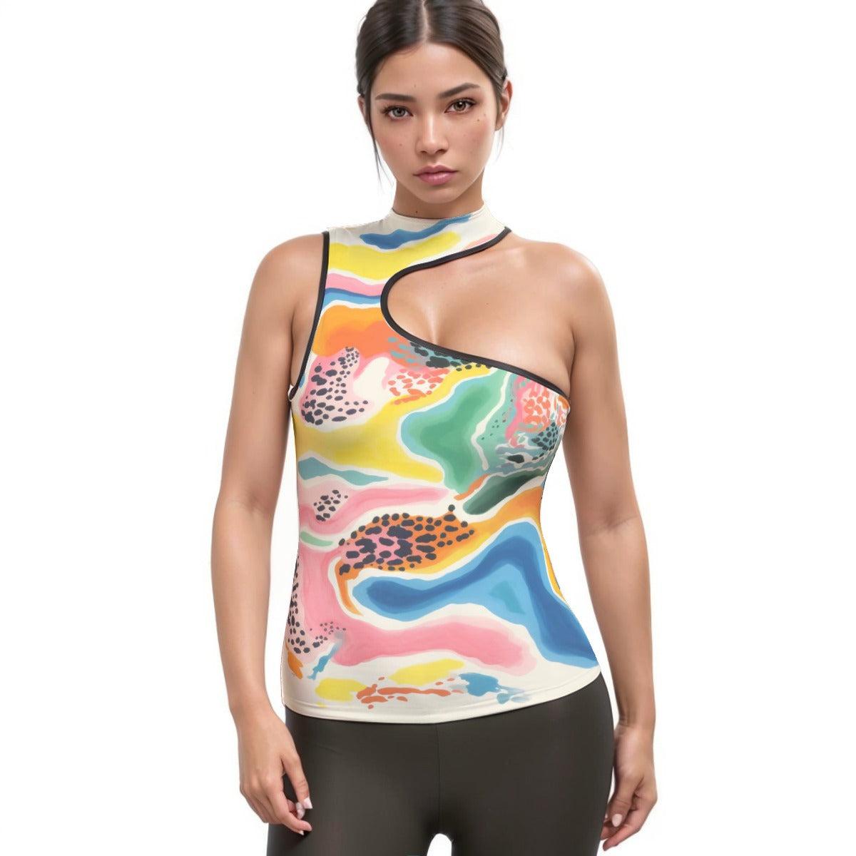 All-Over Print Women's Halter Sleeveless Asymmetrical Tank Top