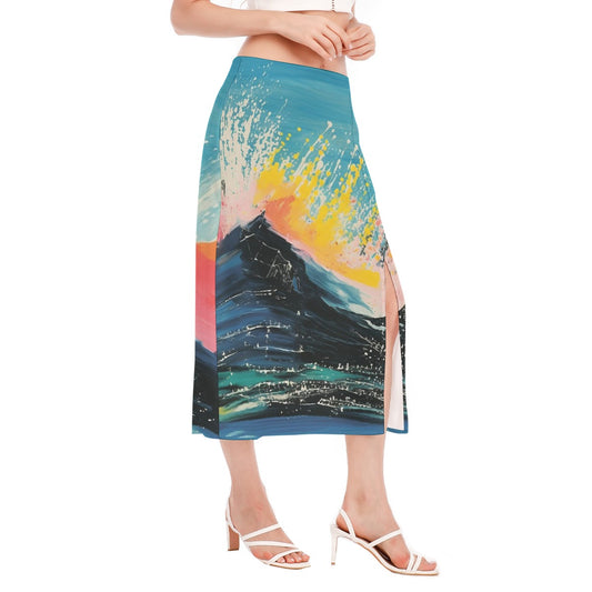 All-Over Print Women's High Slit Long Skirt