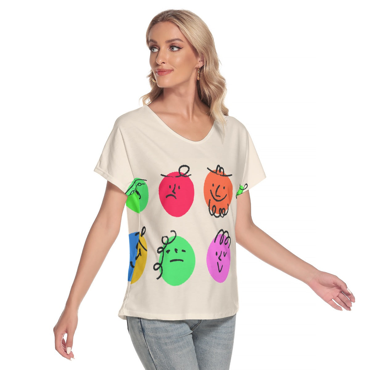 All-Over Print Women's Loose V-neck Short Sleeve T-shirt