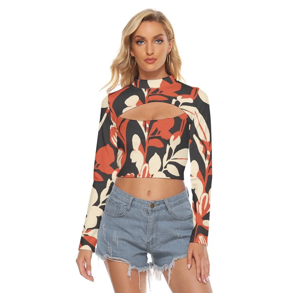 All-Over Print Women's Hollow Chest Keyhole Tight Crop Top