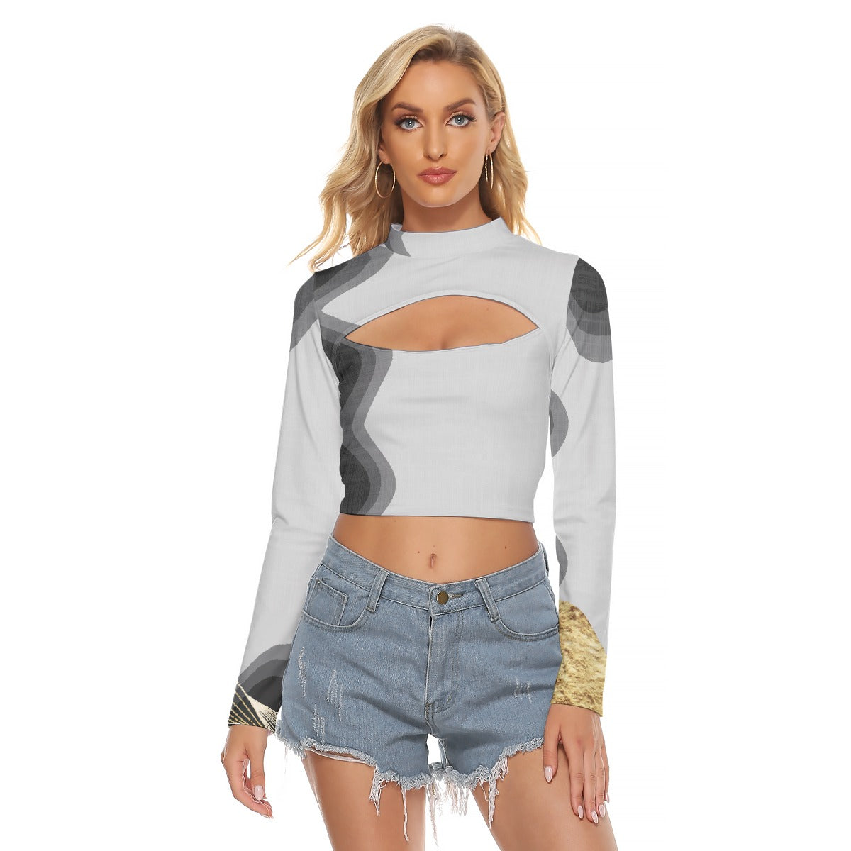 All-Over Print Women's Hollow Chest Keyhole Tight Crop Top