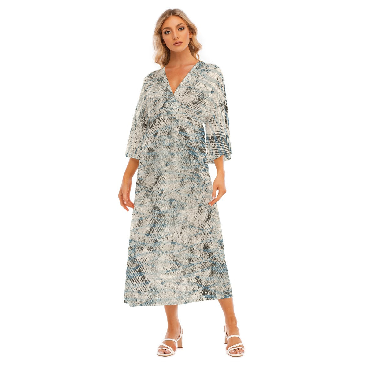 All-Over Print Women's Mid-Sleeve Long Dress