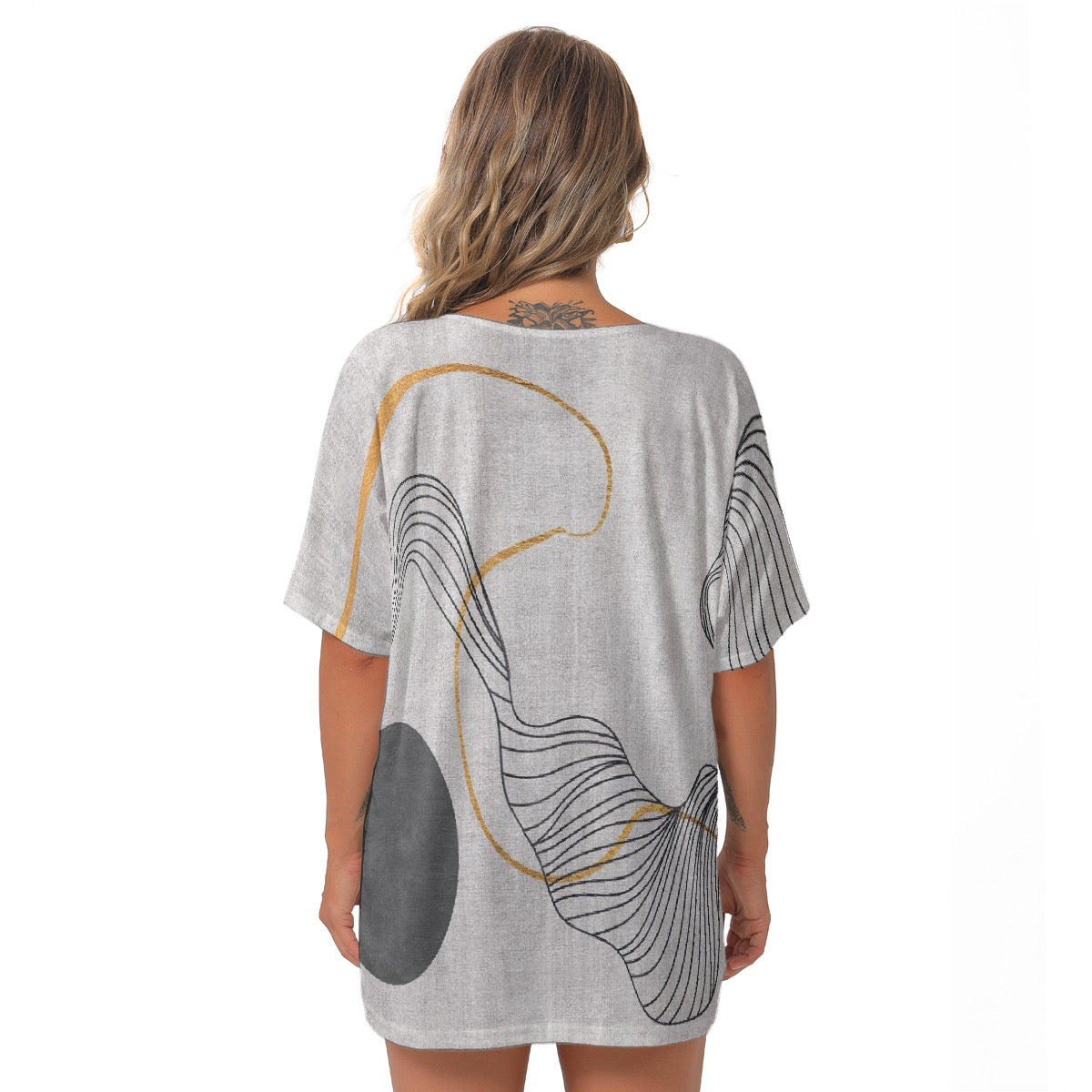 All-Over Print Women's Bat Sleeves V-Neck Blouse