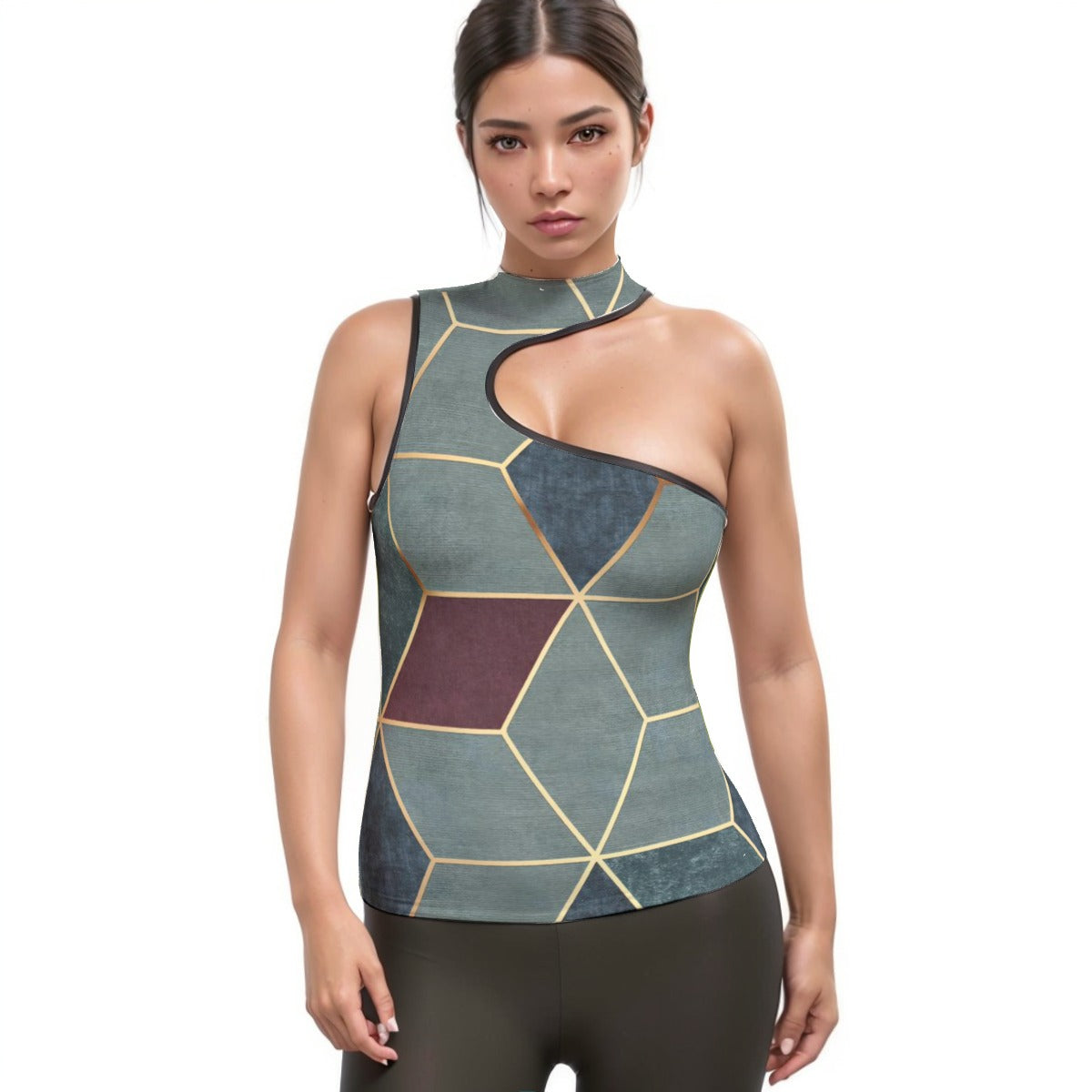 All-Over Print Women's Halter Sleeveless Asymmetrical Tank Top