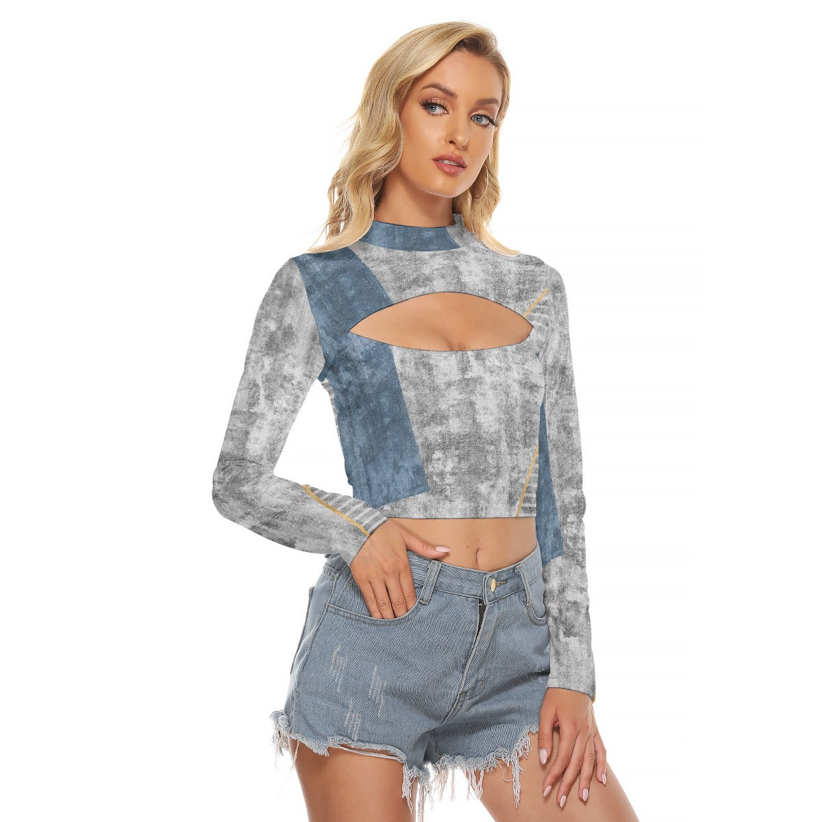 All-Over Print Women's Hollow Chest Keyhole Tight Crop Top