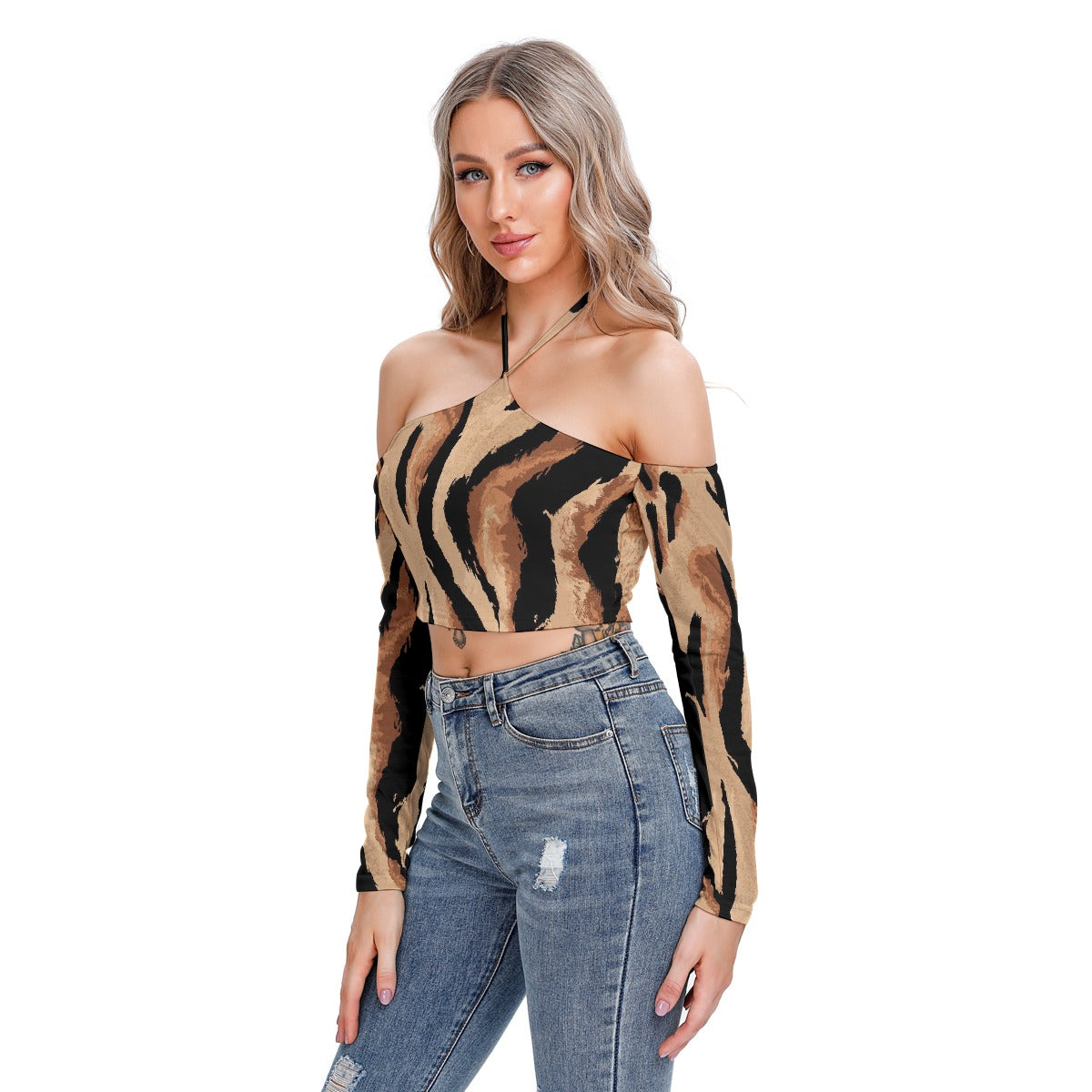 All-Over Print Women's Halter Lace-up Top