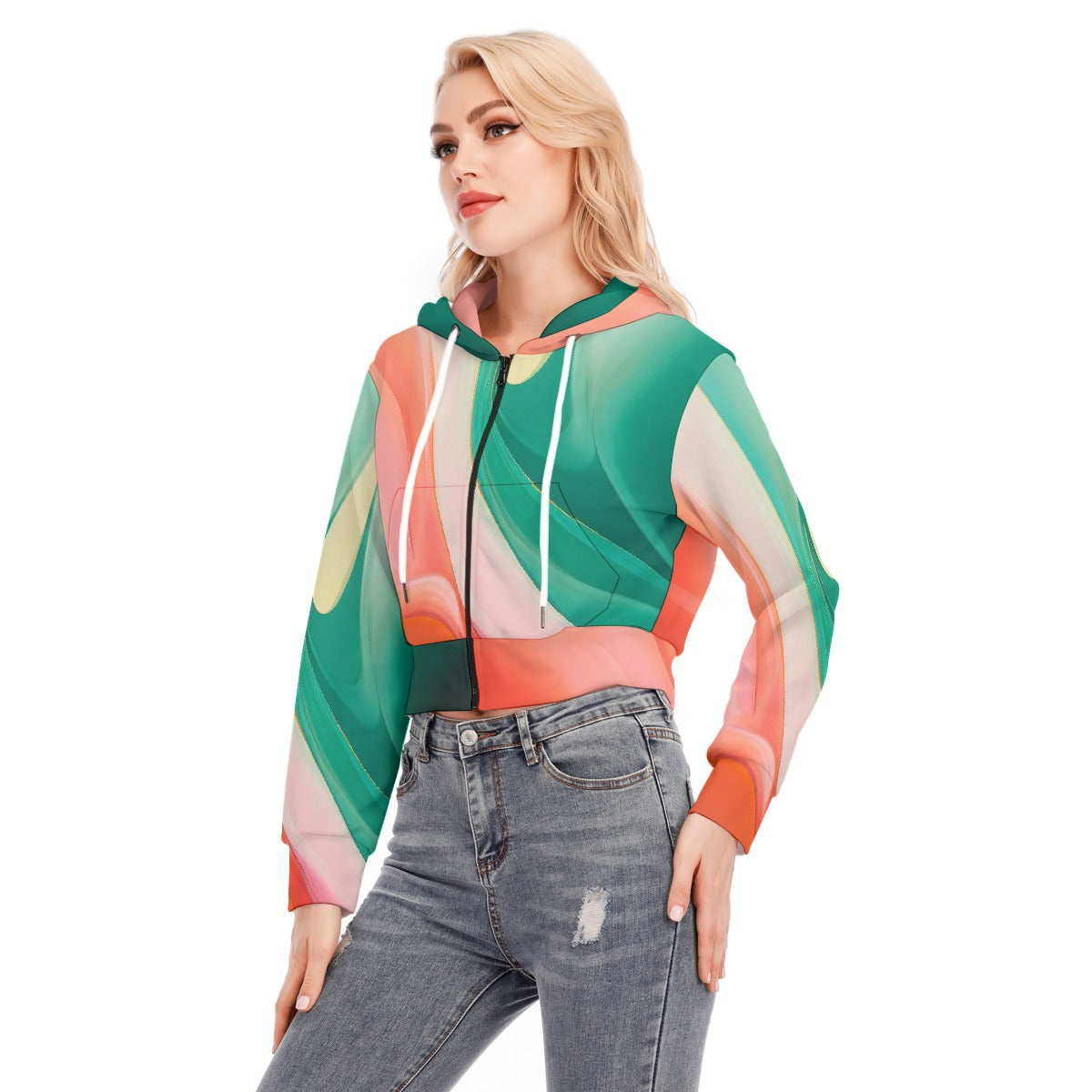 All-Over Print Women's Crop Top Hoodie With Zipper Closure