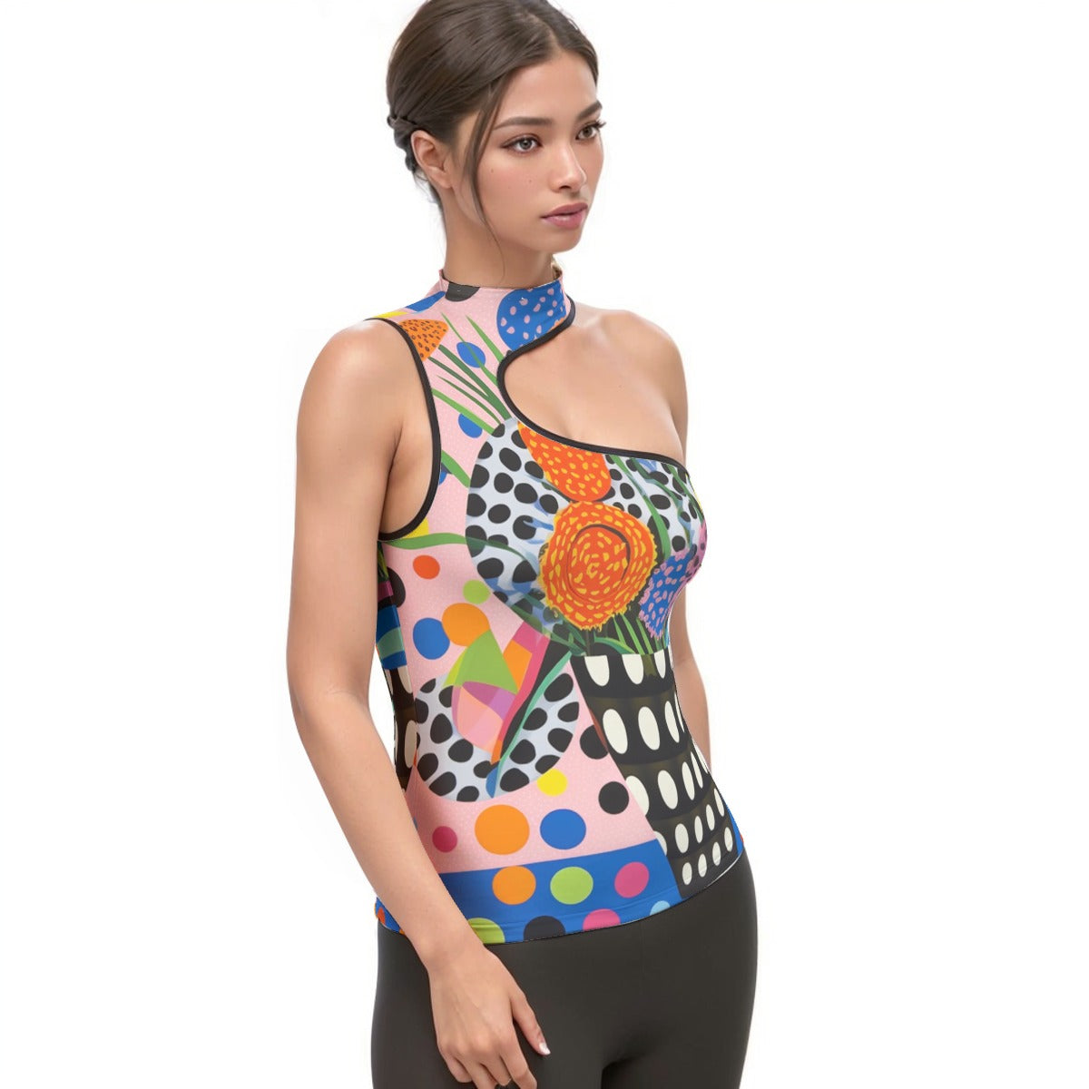 All-Over Print Women's Halter Sleeveless Asymmetrical Tank Top
