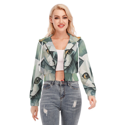 All-Over Print Women's Crop Top Hoodie With Zipper Closure