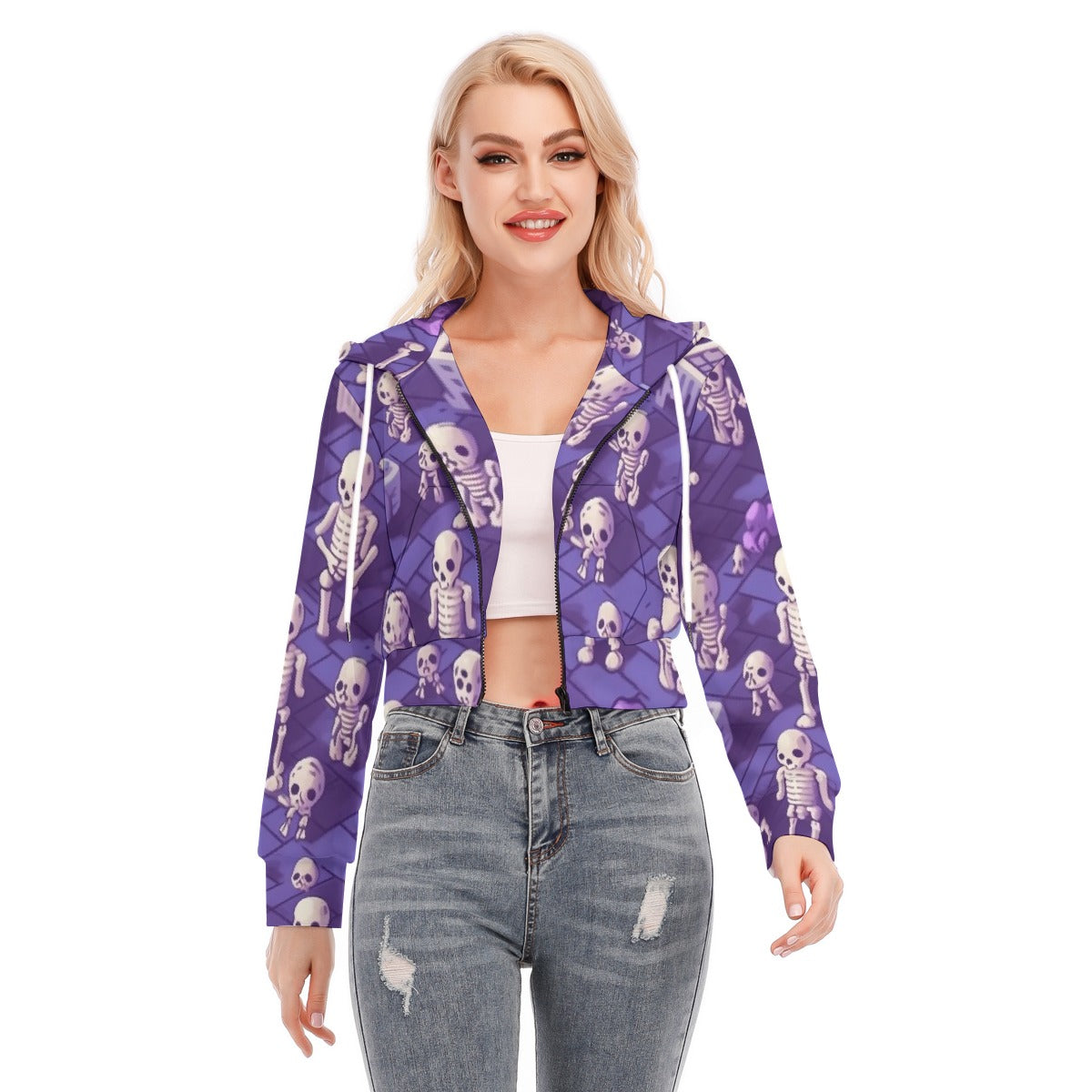 All-Over Print Women's Crop Top Hoodie With Zipper Closure