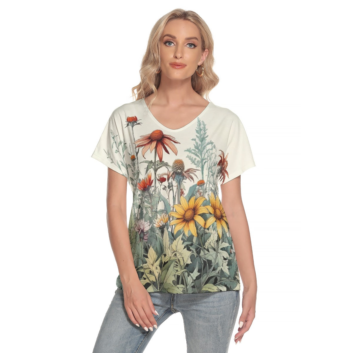 All-Over Print Women's Loose V-neck Short Sleeve T-shirt