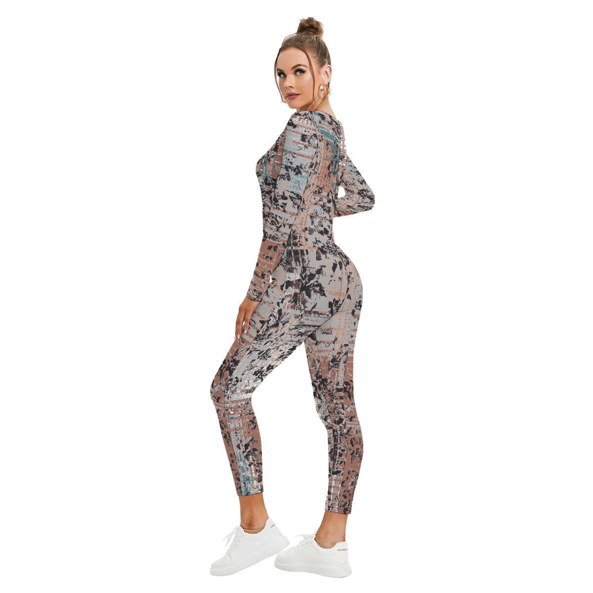 All-Over Print Women's Plunging Neck Jumpsuit