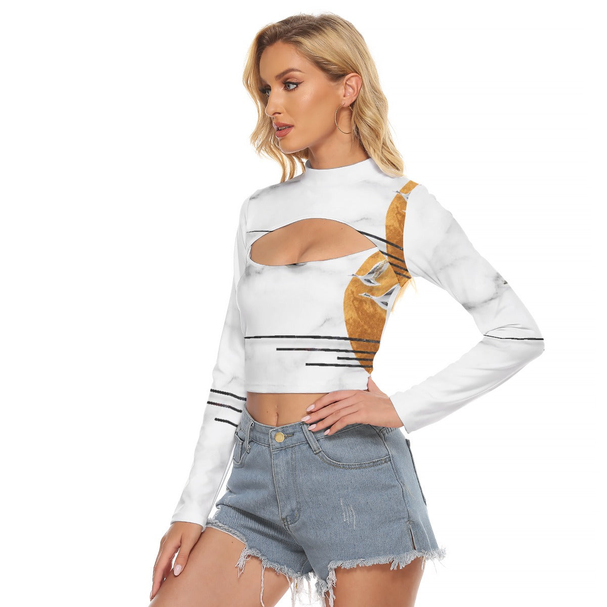 All-Over Print Women's Hollow Chest Keyhole Tight Crop Top