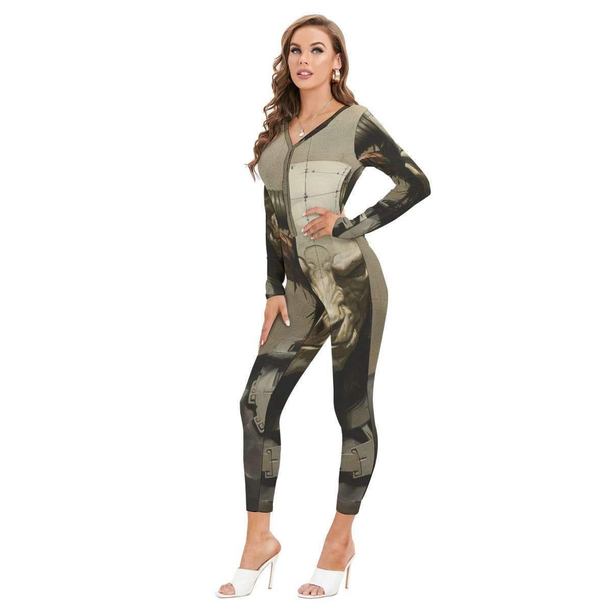 All-Over Print Women's Plunging Neck Jumpsuit