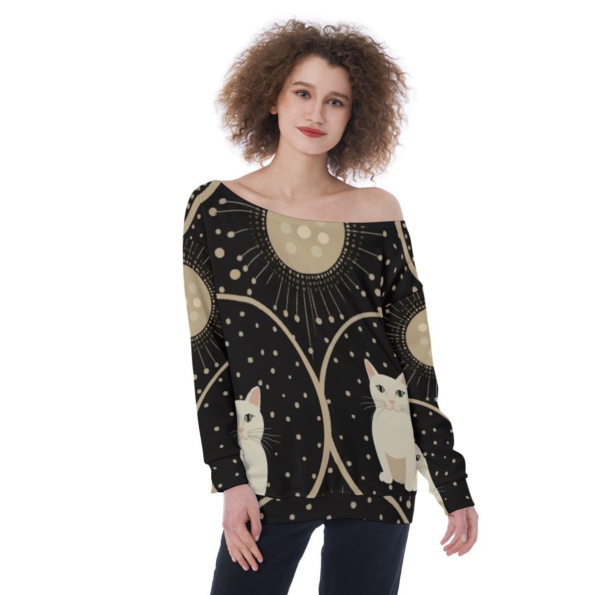All-Over Print Oversized Women's Off-Shoulder Sweatshirt