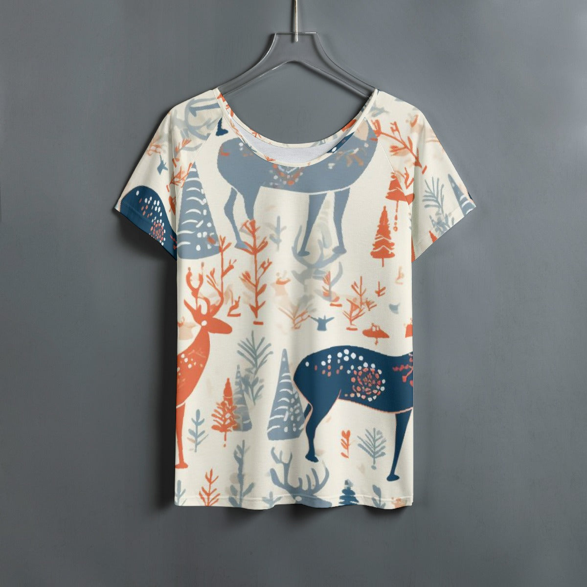 All-Over Print Women's Round Neck T-shirt With Raglan Sleeve