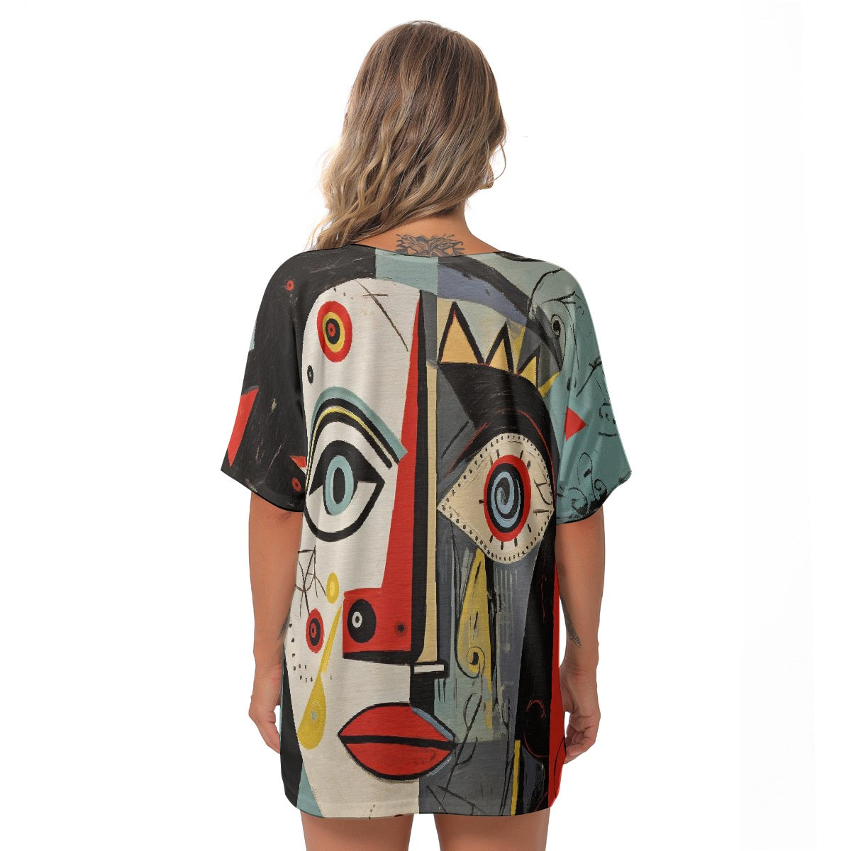 All-Over Print Women's Bat Sleeves V-Neck Blouse