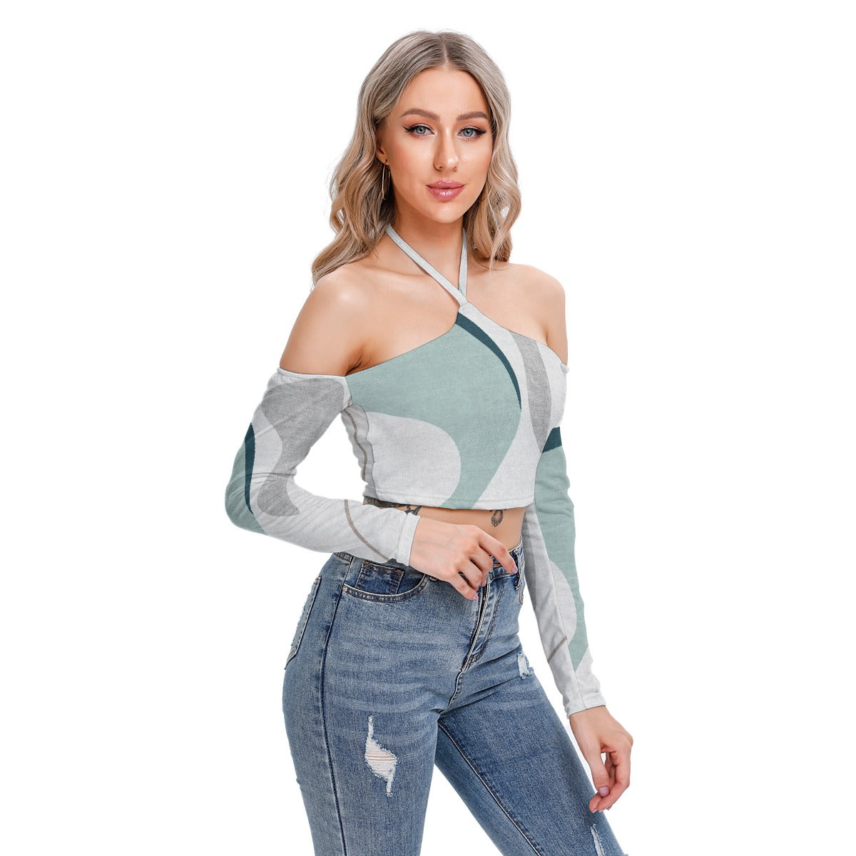 All-Over Print Women's Halter Lace-up Top