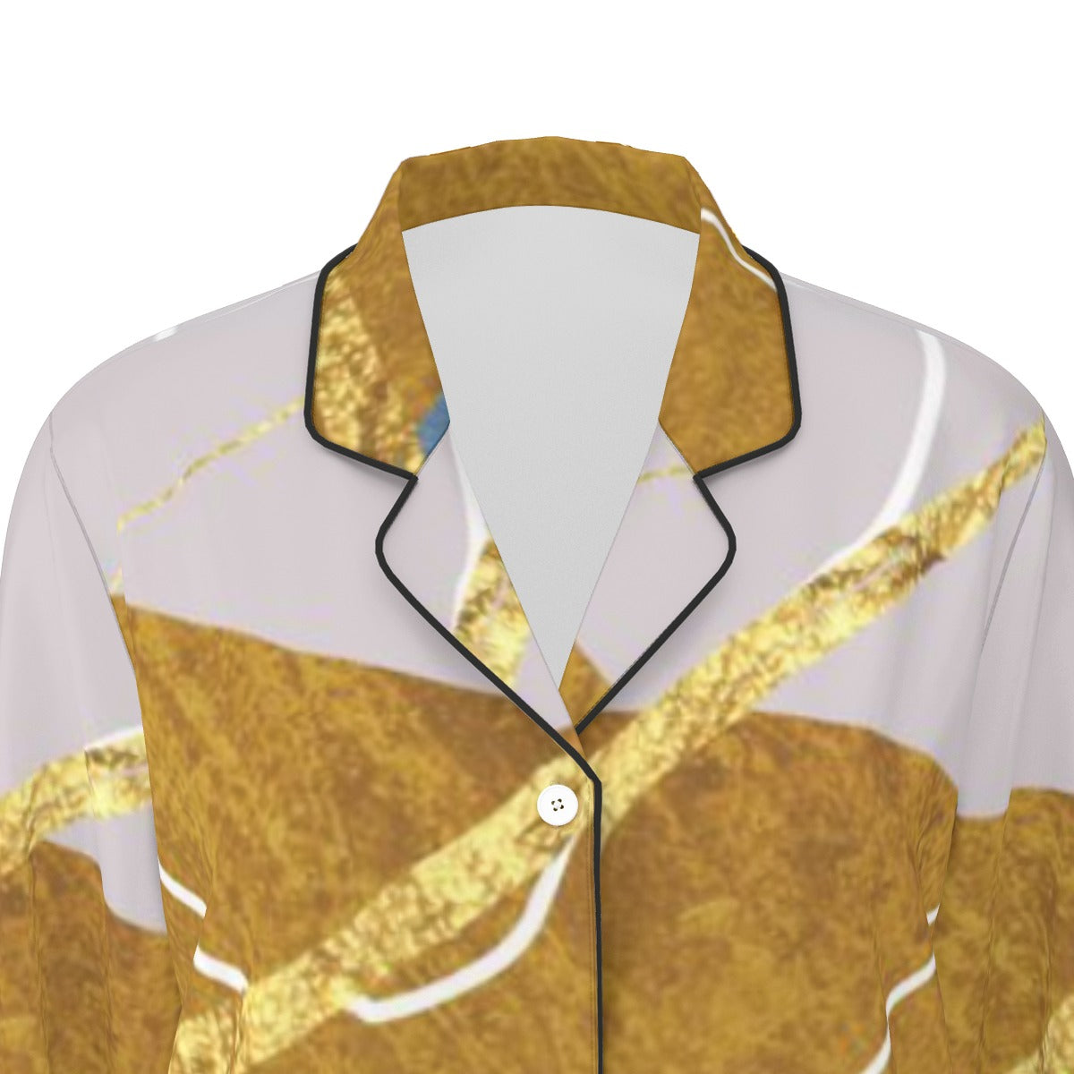 All-Over Print Women's Long Sleeve Pajama Set With Black Contrast Piping