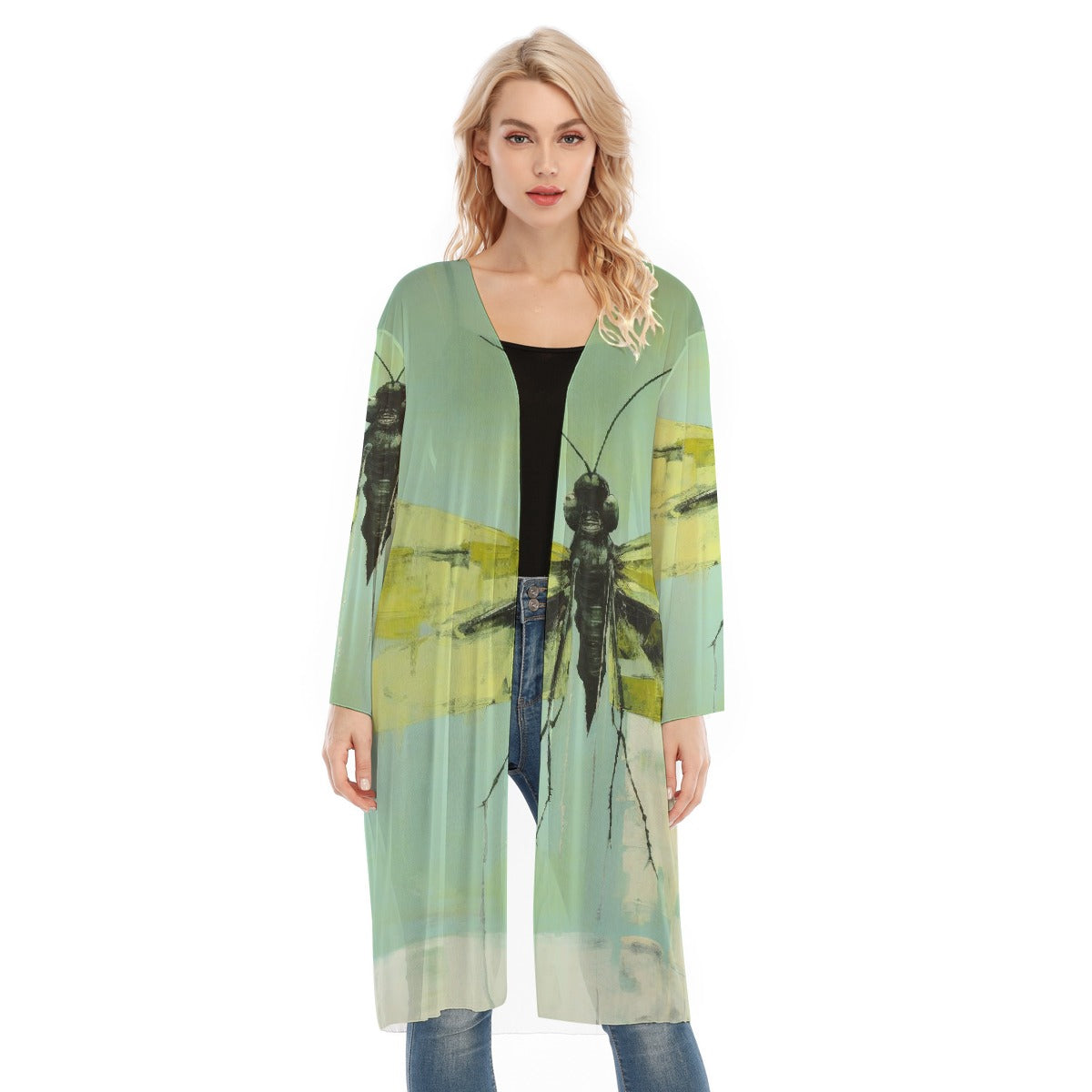 All- Over Print Women's Long Sleeve Mesh Cardigan