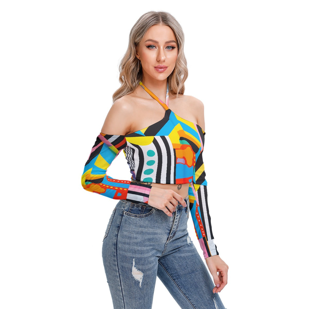 All-Over Print Women's Halter Lace-up Top