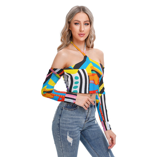 All-Over Print Women's Halter Lace-up Top