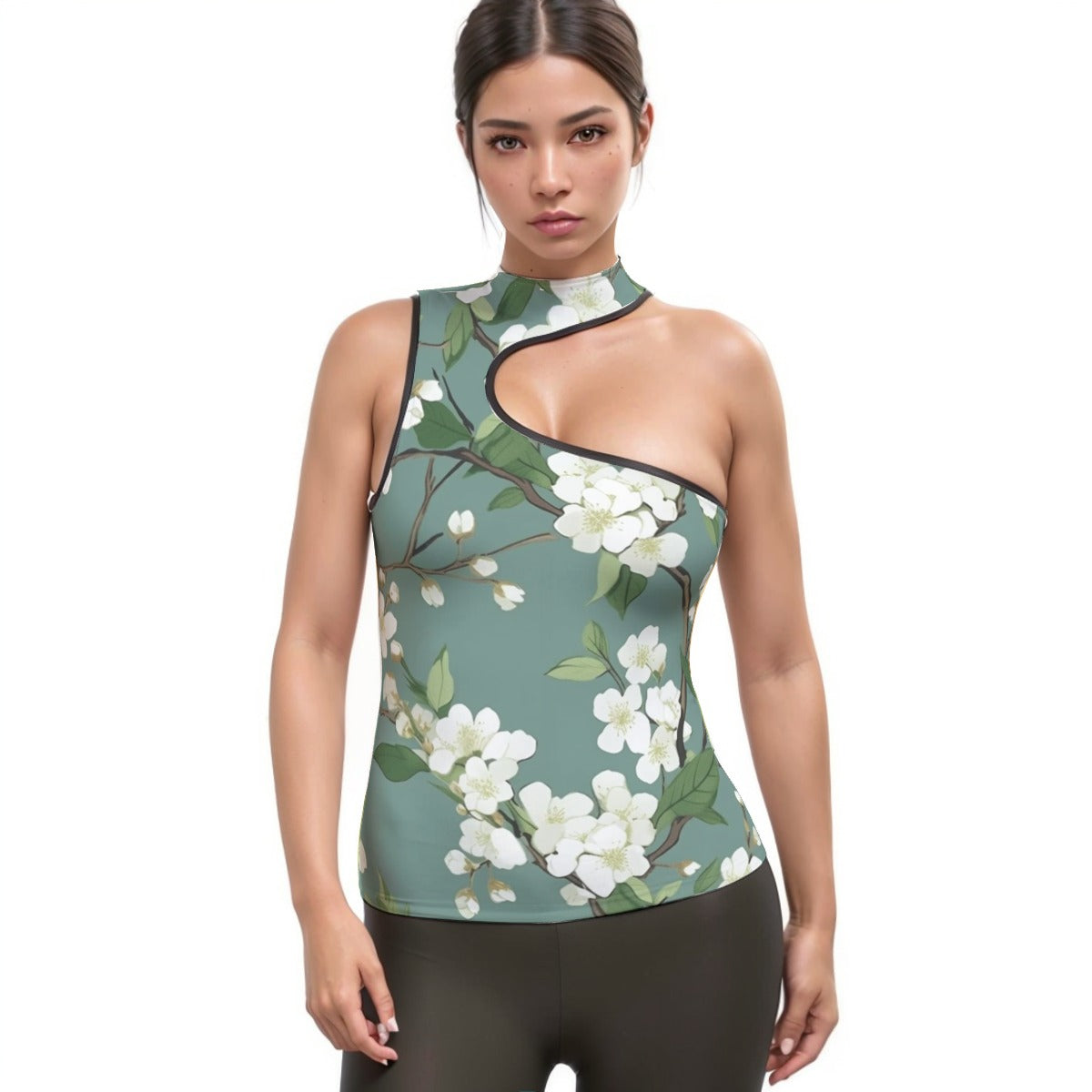 All-Over Print Women's Halter Sleeveless Asymmetrical Tank Top