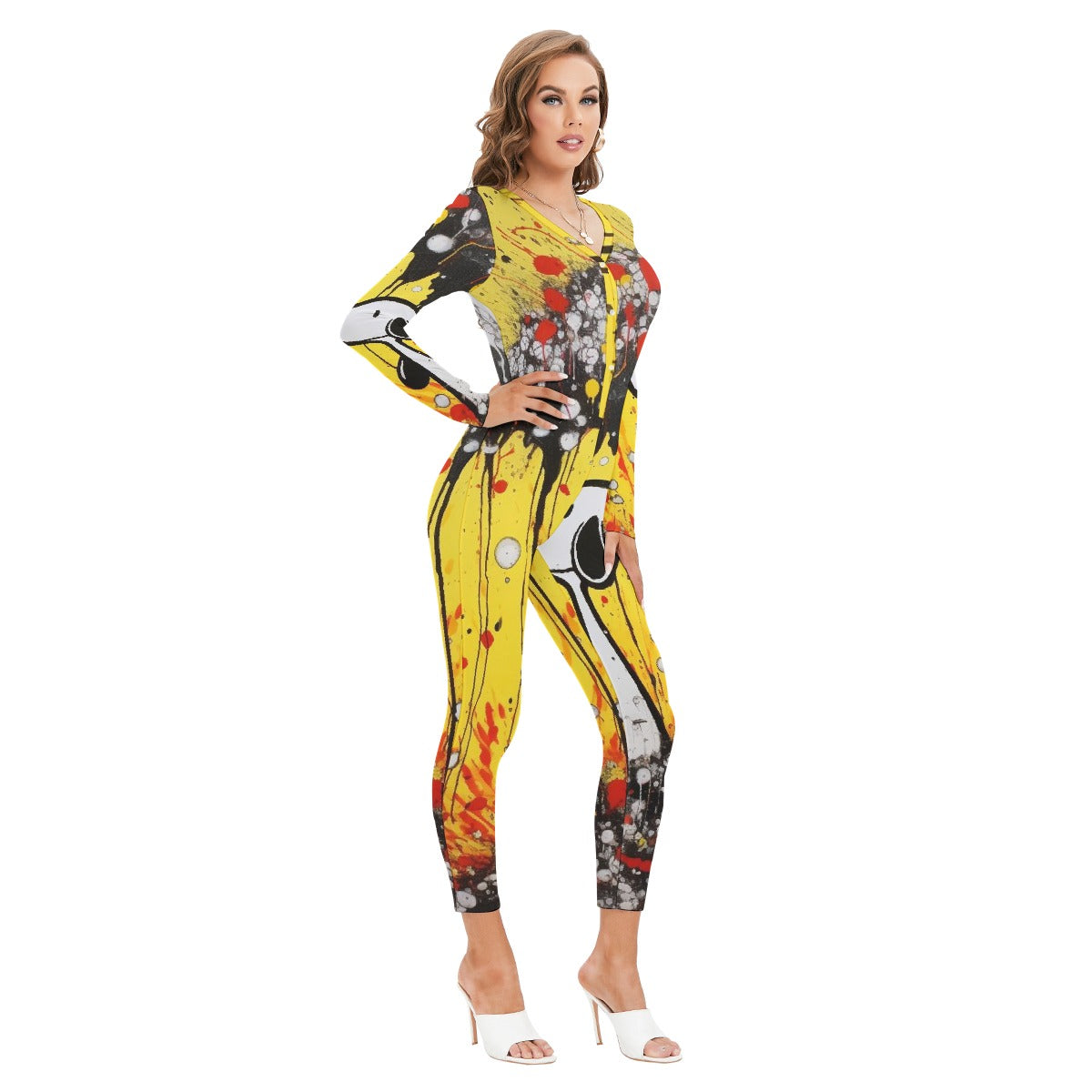 All-Over Print Women's Plunging Neck Jumpsuit